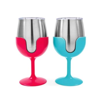 Camco 51915 Wine Tumbler Set, Blue & Pink ~ 8 oz