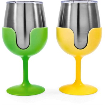 Camco 51916 Wine Tumbler Set, Green & Yellow ~ 8 oz