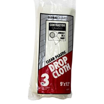 Premier 699 Global Guard Plastic Rolled Drop Cloth, Clear ~ 9 Ft x 12 Ft x 3 Mil