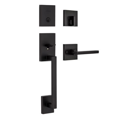 Kwikset San Clemente Handleset with Halifax Lever - Deadbolt Keyed One Side - featuring SmartKey, Matte Black