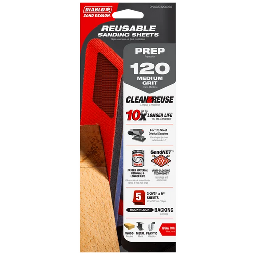 Diablo 1/3 Sheet Sand Demon™ 120-Grit Universal Reusable Sanding Sheet