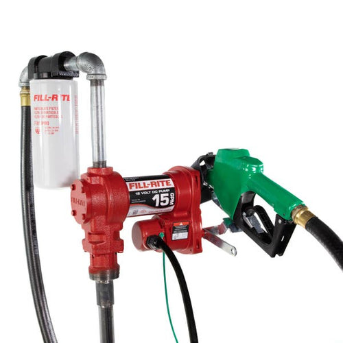 Fill Rite 12V DC 15 GPM Fuel Transfer Pump with Nozzle and Particulate Filter Kit