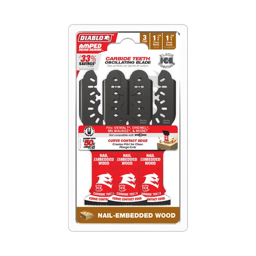 Diablo Tools 1-1/4 AMPED™ Demo Demon™ Carbide Teeth Oscillating Blades for Nail-Embedded Wood (3-pk)