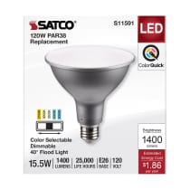 Satco S11591 15.5 Watt PAR38 LED Medium Base Silver Finish CCT Selectable 120 Volt