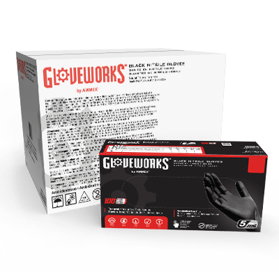 AMMEX Gloveworks Black Nitrile PF Ind SM Gloves