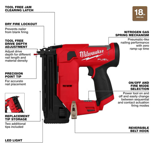 Milwaukee M12 FUEL™ 18 Gauge Compact Brad Nailer