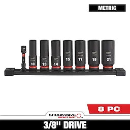 Milwaukee 8PC SHOCKWAVE™ Impact Duty 3/8 Drive Metric Deep 6 Point Socket Set