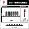 Milwaukee 8PC SHOCKWAVE™ Impact Duty 3/8 Drive Metric Deep 6 Point Socket Set