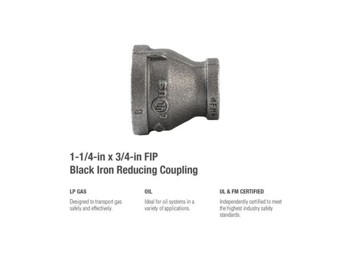 B&K Industries 1-1/4-in x 3/4-in FIP Black Iron Reducing Coupling - Bulk