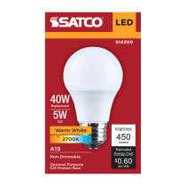 Satco S14300 5A19L/827/E26/P/ND/1PK